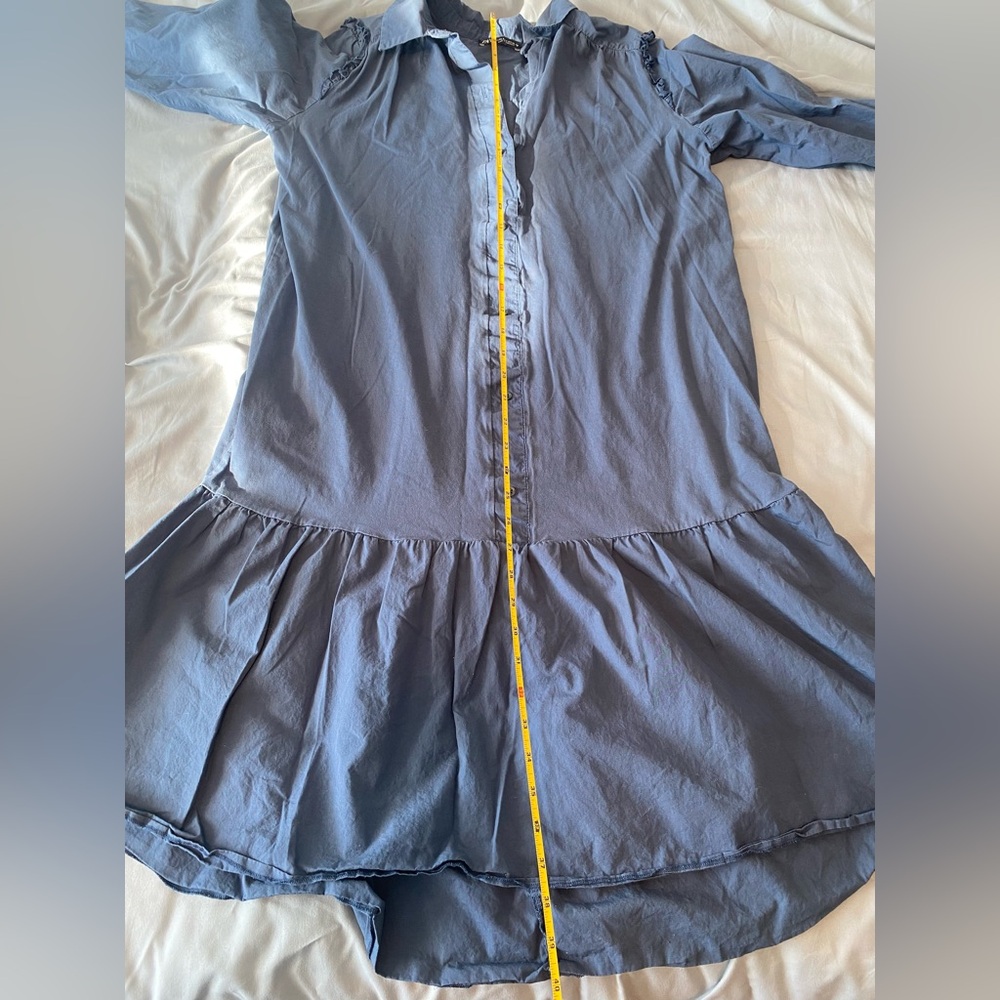 Zara Dusty Blue Prairie Shirt Dress Small Cottagecore Boho Button Front - Picture 7 of 8